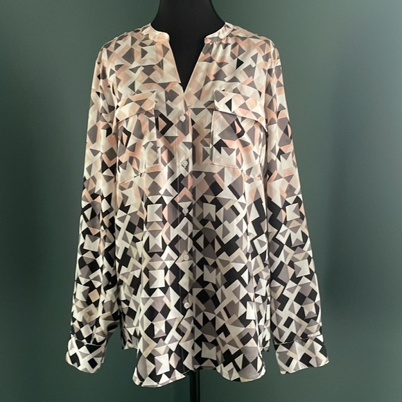 Calvin Klein Abstract Pattern vintage Blouse in Black, Cream, and Tan - Picture 1 of 5